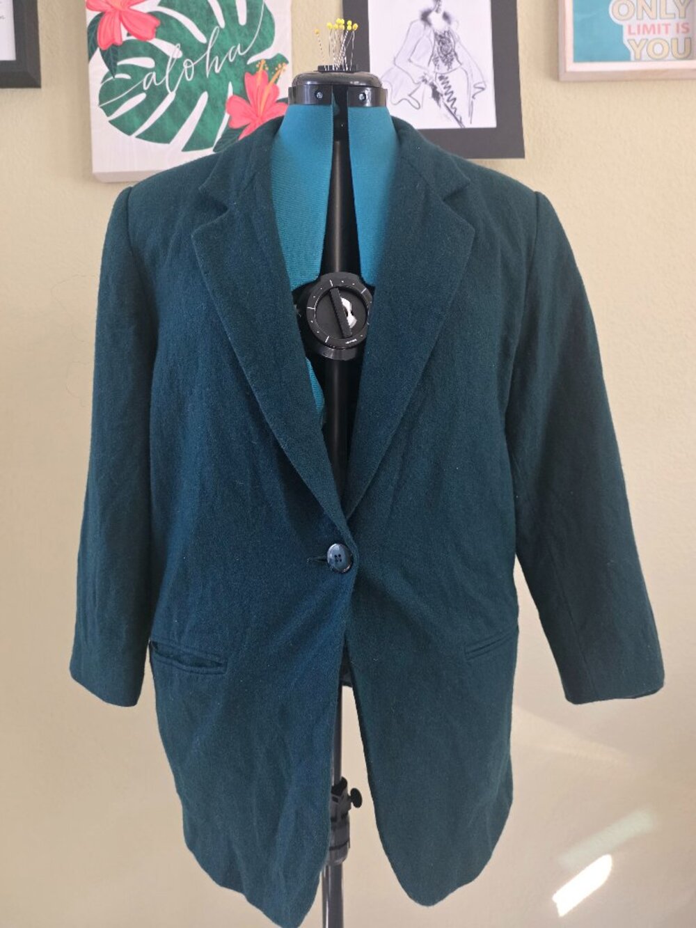 Vintage 1980s/1990s Sag Harbor Deep Teal 100% Pure New Wool Blazer Jacket